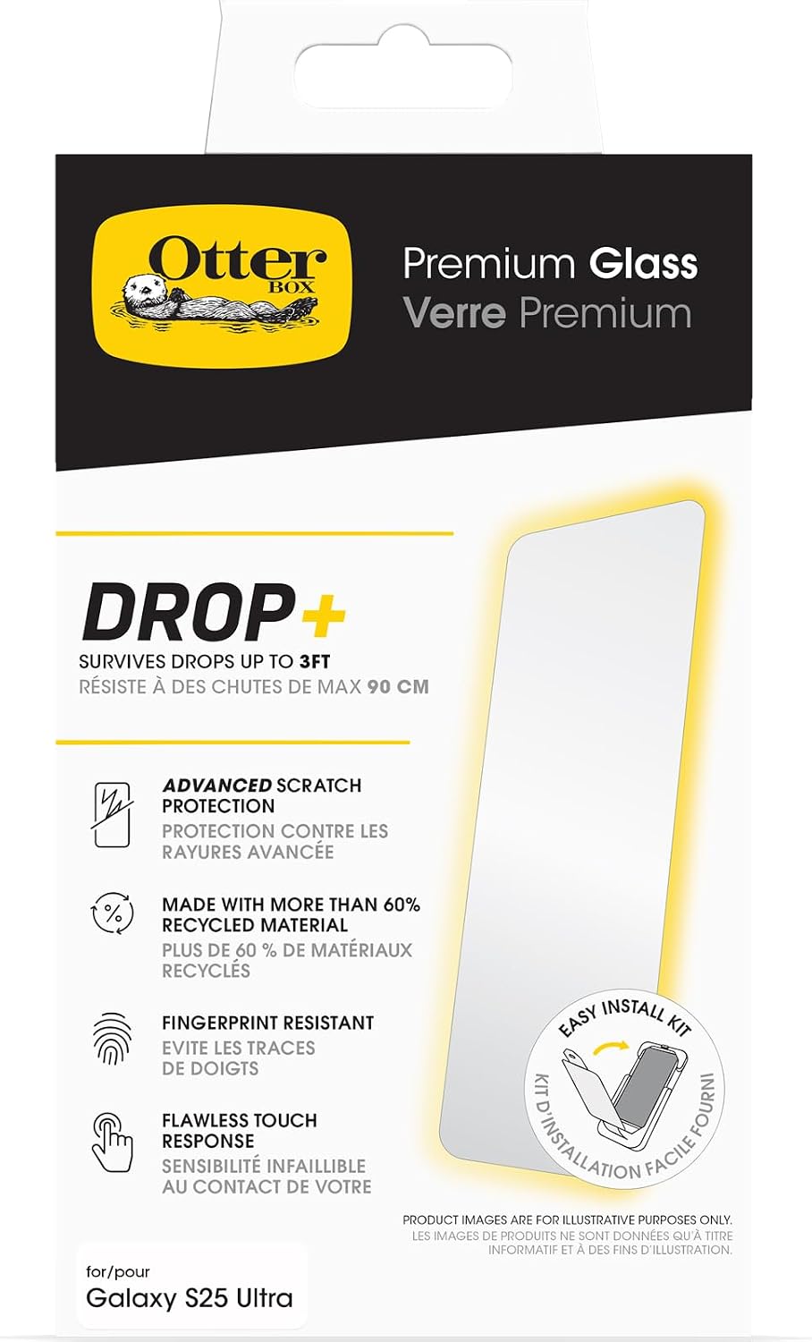 OtterBox Premium Glass Screen Protector for Samsung Galaxy S25 Ultra, Toughened Glass, Excellent Scratch Protection, Withstands Drops of Up to 0.9 m