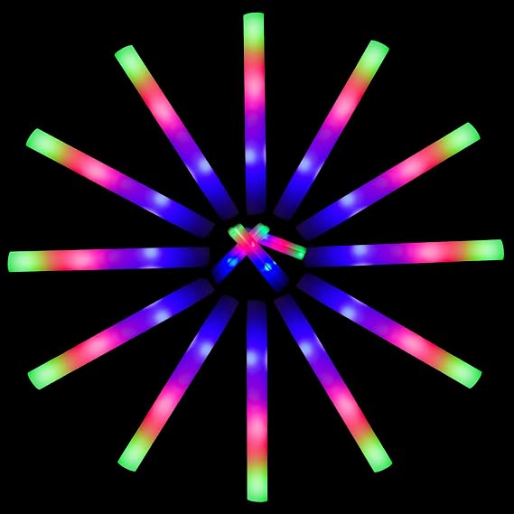 Glow Sticks Bulk - 100 Pcs Light up Foam Sticks with 3 Modes Colorful Flashing Effect, Led Lights Glow in The Dark Party Supplies for Wedding Concert Raves Halloween Christmas