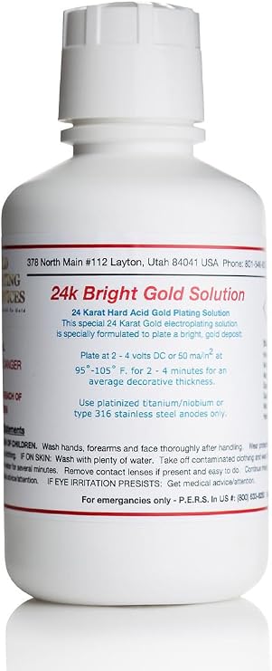 24K Bright Gold Solution - Intended for Bath Electroplating Equipment. (Liquid) The Fastest, Most Durable, Best Value, Most Consistent Gold Solution.Trusted Name in The Industry (500 mL (16 oz), 24k)