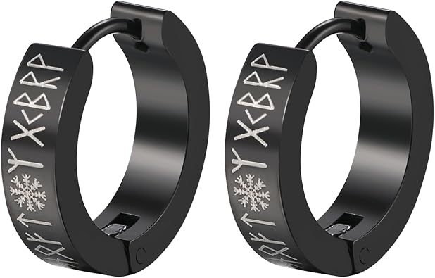 OIDEA Viking Runes Huggie Earrings for Men: Stainless Steel Vintage Hinged Huggie Hoop Earrings Set Norse Viking Jewelry Gifts for Men Women