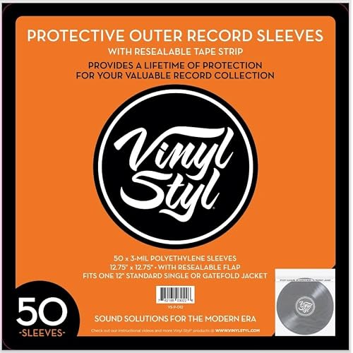 Vinyl Styl 12 Inch Outer Record Sleeves - Resealable Flap - 50 Count Clear