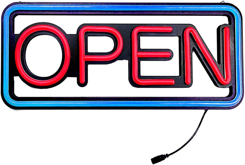LED Neon Open Sign Ultra Bright Silicone Neon with Blank Base for Beer Bar Coffee Store Office Front Advertising Lights Horizontal Blue