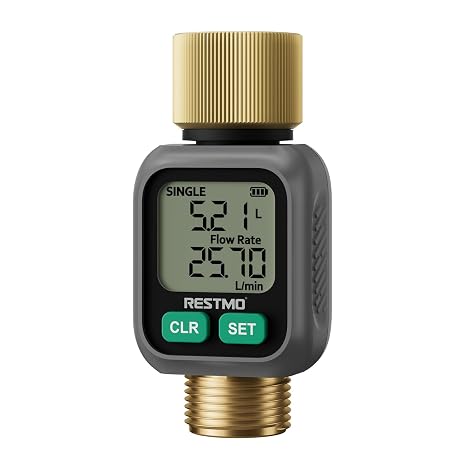 RESTMO Water Flow Meter with Dual Zone Display Screen, Brass Water Meter