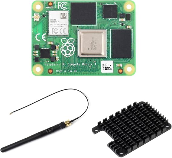 Waveshare Pi Compute Module 4  with an Official Raspberry Pi CM4104016 (with Wireless, 4GB RAM, 16GB eMMC Flash), an Antenna Kit and a HEATSINK. (3 Items)