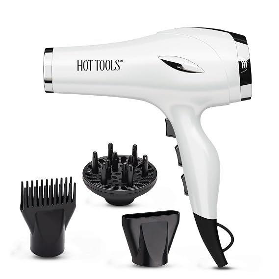 Hot Tools Pro Artist 2400 Turbo Ceramic Hair Dryer, Ionic Blow Dryer With 1875 Watt Fast Drying, Lightweight Design, 6 Heat Speed Settings, Cool Shot, Diffuser, Pik & Concentrator Attachments