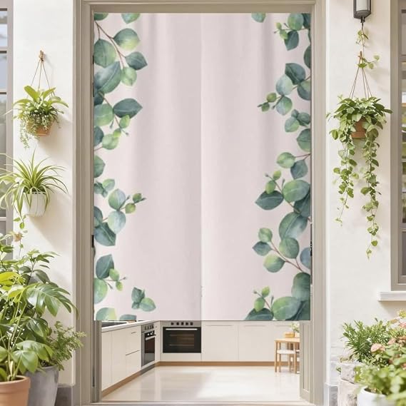 MYRU Japanese Curtain Noren Japanese Curtain Entrance Feng Shui Doorway Curtain (Green Leaves,33.5 Inches x 59 Inches)