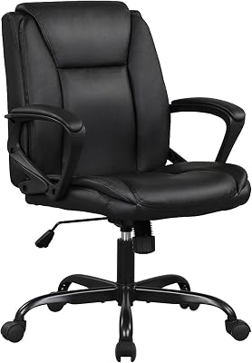 Home Office Chair Ergonomic Desk Chair PU Leather Task Chair Executive Rolling Swivel Mid Back Computer Chair with Lumbar Support Armrest Adjustable Chair for Men Black