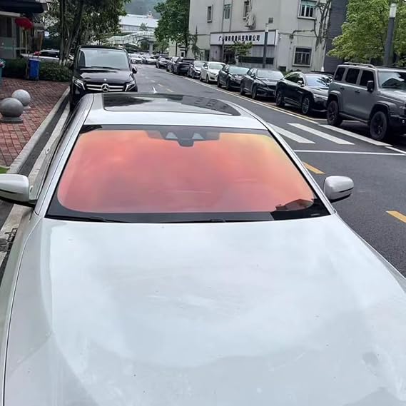 80% VLT Red Chameleon Car Window Tint, Auto Windscreen Film 100cmX300cm | Car Window Foil Solar Film, Optical Color Changing, Blue to Red Orange