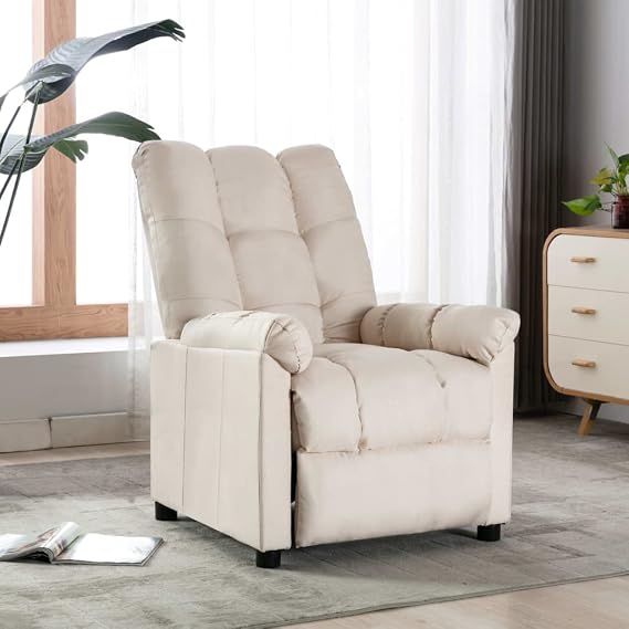 Recliner Cream Fabric Living Room Recliner Chair,Adjustable Single Recliner Sofa Home Theater Seating Reading Chair for Bedroom,