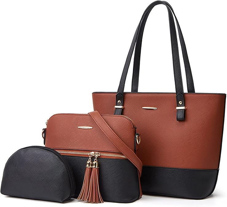 Women Handbag Set Fashion Tote Bag Large Shoulder Bag PU Leather 3pcs Set