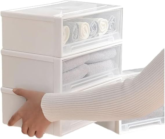 Set of 3 Plastic Stackable Storage Drawers for Storing Various Items
