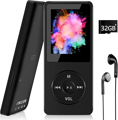 MP3 Player with Bluetooth and 32GB TF Card, Aigital HiFi Music Player with Built-in Speaker and Earphones, Multifunctional MP3 Players with FMRecordingE-BookVideo, Supports Expanded Up to 128GB