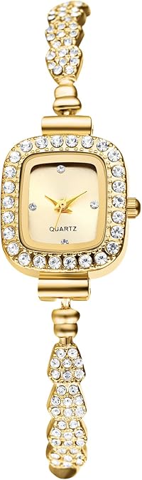 OIDEA Womens Full Diamond Bracelet Watch: Luxury Rhinestone Diamond Square Dial Analog Quartz Wrist Watch Detachable Strap Casual Dress Ladies Watch Valentine's Day Gift