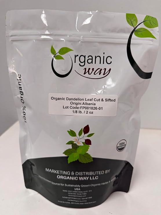 Organic Way Dandelion Leaf (Taraxacum Officinale) Cut & Sifted - Herbal Tea | European Wild-Harvest | Kosher & USDA Certified | Vegan, Non-GMO & Gluten Free | 100% Raw from Albania (2 Ounce Pack)