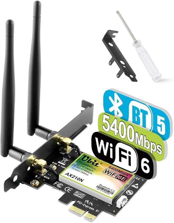 Ubit 5400Mbps PCIE WiFi Card Intel 6E Chipset (6GHz&5Ghz&2.4GHz) PCIe WiFi Card BT 5.3, WiFi Adapter mit OFDMA, Ultra-Low Latency, Windows 10/11 (64bit)