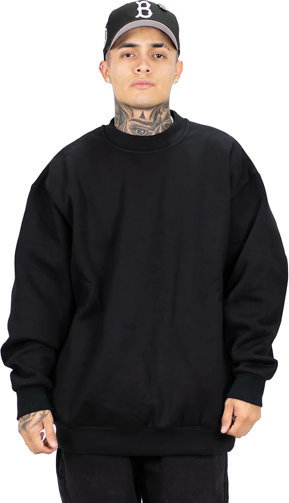 FB County Long Sleeve Crew Neck - 13oz Heavy Cotton-Poly Fleece - Unisex Relaxed Fit Collared Thick Sweatshirt
