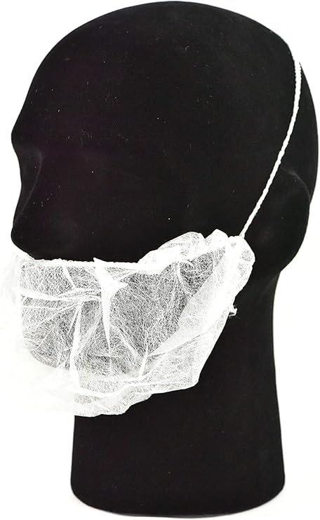 White Disposable Beard Net Covers with Elastic Bands Heavy Duty Beard Restraints, Comfortable Protective Beard Masks, Nonwoven Latex Free Spunbond, Safe & Clean Work Environment, 100 PC