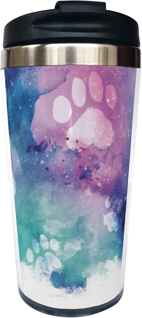Watercolor Dog Paw Print Travel Coffee Mug 13 Oz, Stainless Steel Insulated Tumbler Cup with Lid for Dog Lover, Perfect Mother's Day, Birthday, Christmas Gift for Men, Women, Bestie, Friend