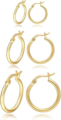 PABBEU Gold Hoop Earrings for Women Sterling Silver Post Small Gold Hoop Earrings 14k Real Gold Tiny Hypoallergenic Small Hoop Earrings Set for Women Men 1315 20mm