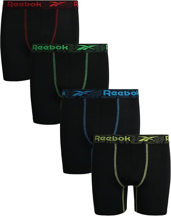 Reebok Boys Boxer Briefs 4 Pack Performance Underwear, 5" Inseam
