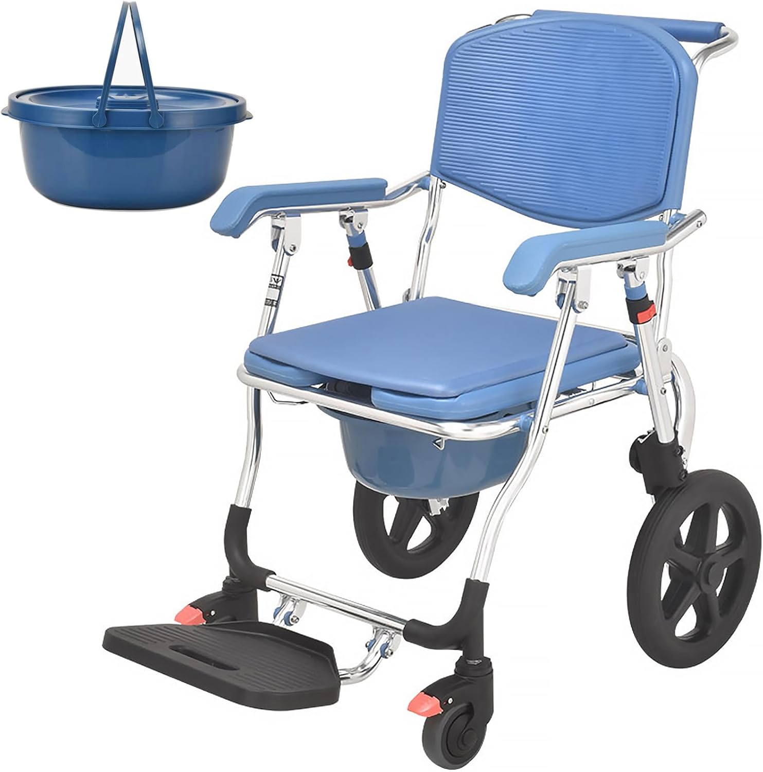 Foldable 3-in-1 Multifunctional Aluminum Rolling Transport Chair, Self-Propelled Commode Shower Wheelchair for Enhanced Mobility and Comfort, Ideal for Handicap &amp; Elderly Care