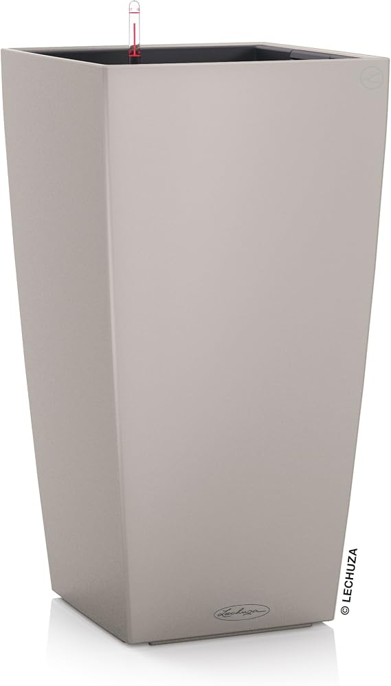Lechuza CUBICO Color 22 Sand Brown, Self-Watering Tall Planter, H16.1 L8.7 W8.7 in