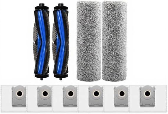 Replacement Parts Kit for Ecovacs for Deebot X9, X11, T80s - 2 Main Brushes, 2 Mop Rollers, 6 Dust Bags, V-Shape Anti-