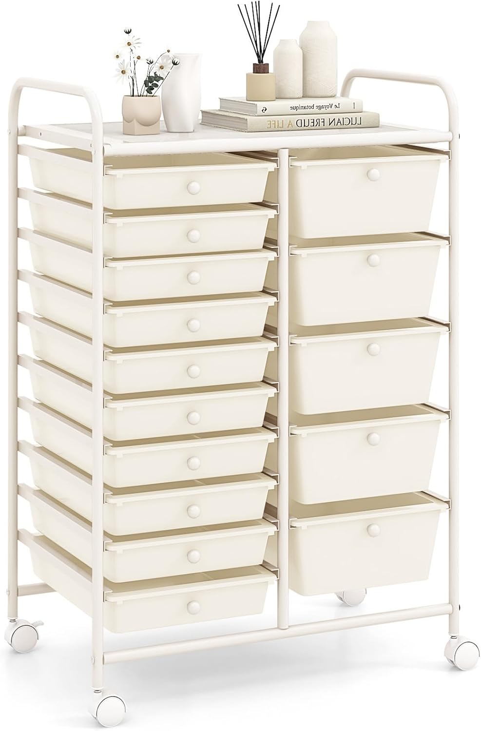 RELAX4LIFE 15-Drawer Storage Drawer Carts - Mobile Rolling Utility Cart wWheels, Craft Organizer for Classroom Organization and Storage, School, Office, Home, Storage Organizer Cart White