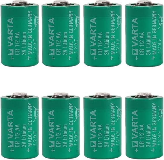 (8 Packs CR 1/2AA 950mAh 3V Lithium Battery for VARTA CR1/2AA Series Cylindrical Lithium Battery