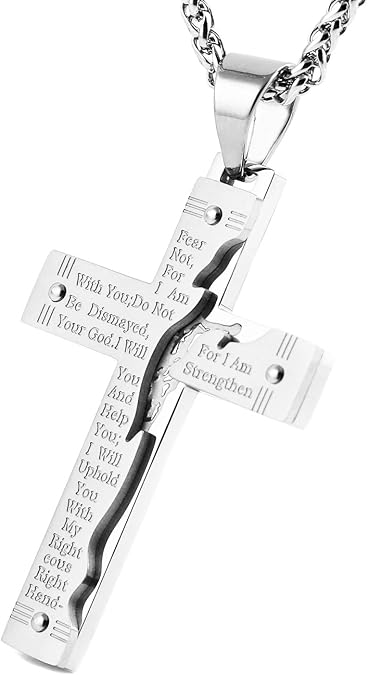 HZMAN Men's Stainless Steel Crucifix Cross Lord's Prayer Pendant Necklace