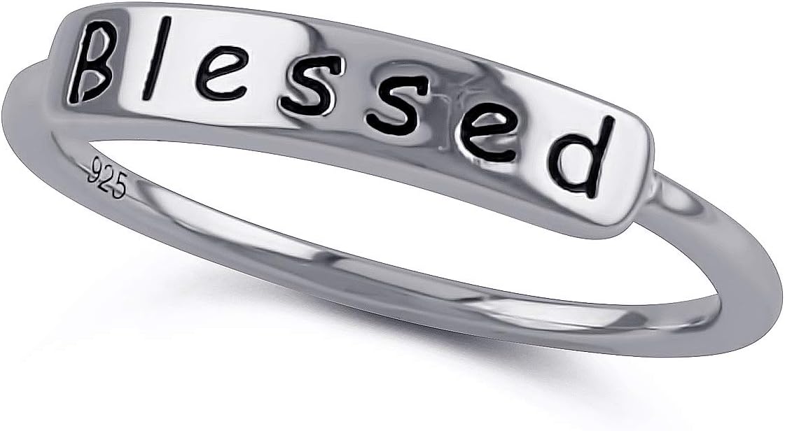 SILVERCLOSEOUT Sterling Silver Thin Stackable Blessed Ring (Size 4-11)