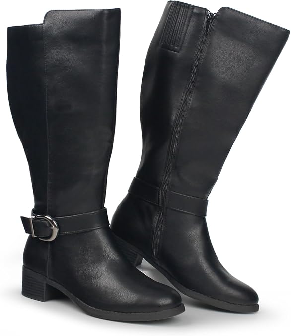 Hawkwell Women's Extra Wide Calf Pull On Side Zipper Knee High Boots