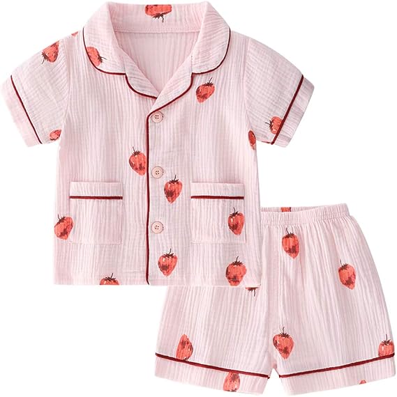 BINIDUCKLING Toddler Button Up Pajamas Summer Pjs for Girls Boys 18 Months - 12 Years