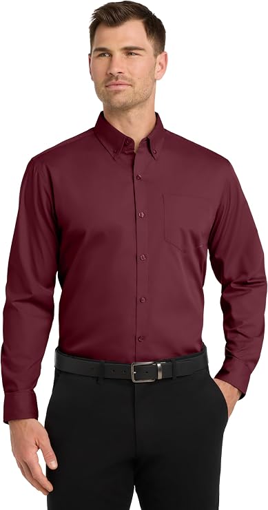 Port Authority Men's Long Sleeve Carefree Button-Down Poplin Shirt