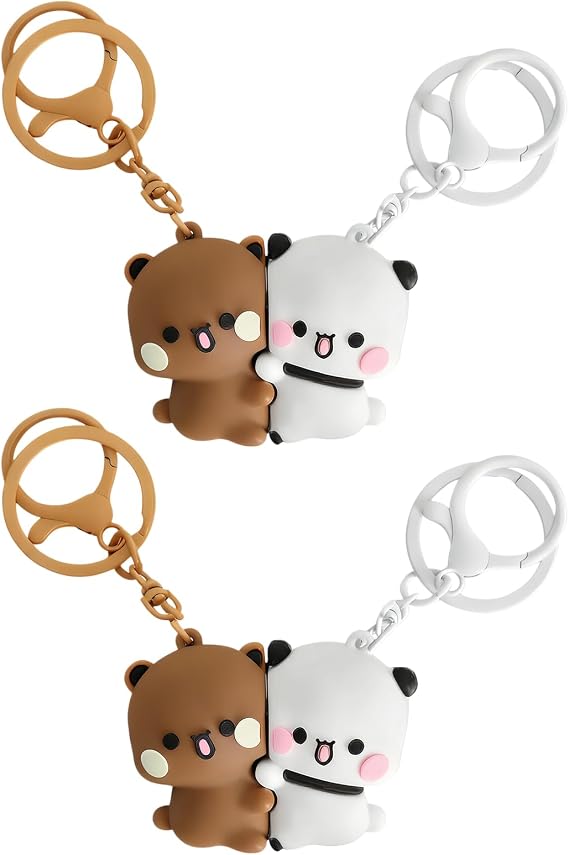 4-Piece Bubu Dudu Products Anime Keychain Set for Couples, Matching Keychains, Bear Keyring Cute Bag Charms for Handbags, Rucksacks & Purses for Partners & Friends