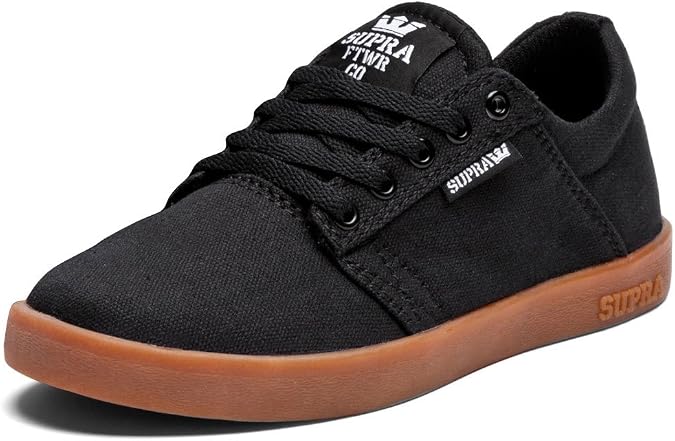 Supra Westway Skate Shoe - Kids' Black Canvas/Gum, 3.0