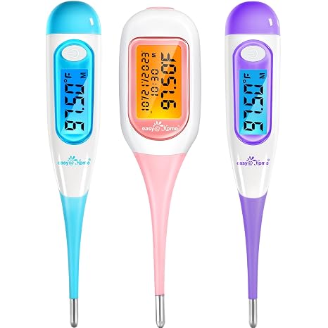 Easy@Home Basal Body Thermometer for Ovulation, 1/100th Degree High Precision, Accurate BBT Thermometer for Natural Ovulation Tracking by Premom APP, EBT-100B & EBT-100B & EBT-300, Blue, Purple, Pink