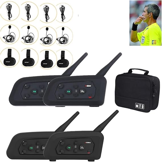 Wireless Intercom System for Home House Business 4pcs 1200M Intercom Full Duplex 4-Ways Football Coach Judger Earhook Earphone Referee Communication System BT Interphone