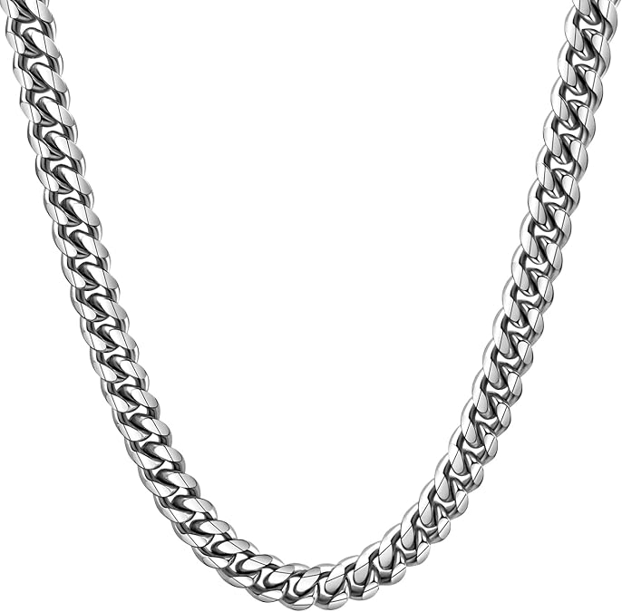 Sturdy Cuban Link Chain Stainless Steel Necklace for Men Women, 6/8/10/12MM Width, 18K Gold/Black Metal/316L Stainless Steel Curb Necklace Chains, Hip Hop Jewelry Mens Gift, 18-30inch Length