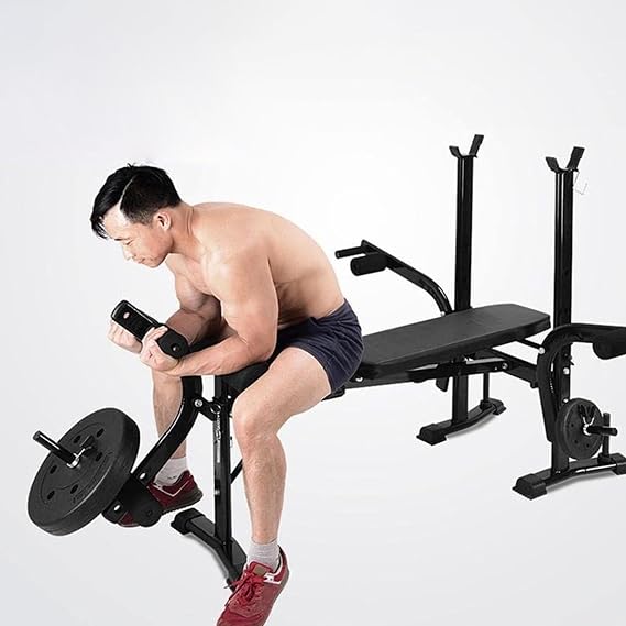 Adjustable Weight Bench Set for Full-Body Workout - Strength Trainer Fitness Equipment with Preacher Curl Pad & Leg Developer, Home Gym Weight Bench Set for Men and Women, 600LBS Capacity Bl