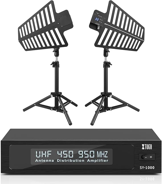 XTUGA SY-1000 Wireless Antenna Distribution System,Portable Active Antenna Combiner Directional with Paddle Stand Bundle,Long Range 2600ft for Stage Performance,Wedding, Live Shows