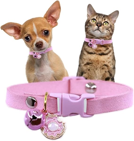 XXS Dog Collar with Bell, Pretty Tiny Girl Kitten Collar Female Puppy Collar with Bells for XXS Xs Pet Little Dogs Cat Animal, Pink XXSmall