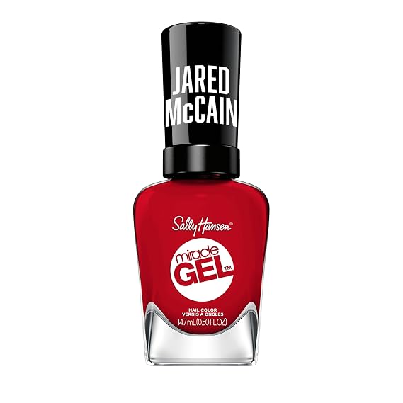 Sally Hansen Miracle GelTM x Jared McCain, Rookie Red, Long Lasting, Gel-Like Formula, No UV Lamp Needed, Red Nail Polish