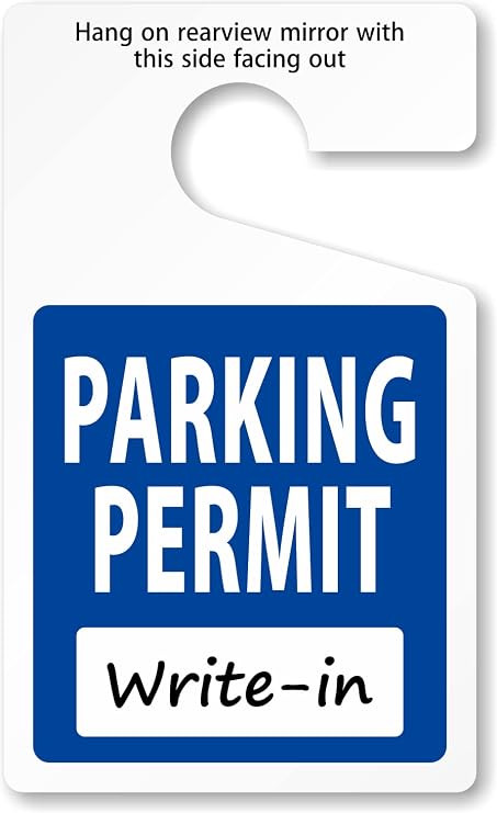 SmartSign (Pack of 10) Write-in Parking Permit | 5 x 3 inch 20 mil Plastic, Standard Rearview Mirror Hang Tags, Blue, Black and White, Made in USA
