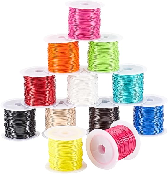 PH PandaHall 12 Rolls 1mm Waxed Polyester Cord Thread 10.9 Yards/Roll 12 Colors Beading String for Bracelets Necklaces Waist Beads Jewelry Making Macrame Supplies