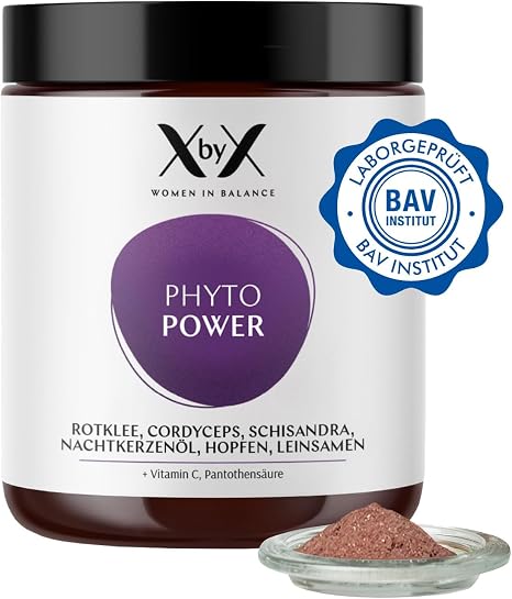 XbyX Phyto Power 90 g 45 Servings Hormonal Support from Menopause Hormone-Free Without Soy With Red Clover Cordyceps Schisandra Evening Primrose Oil Hops & Flax Seeds From Germany
