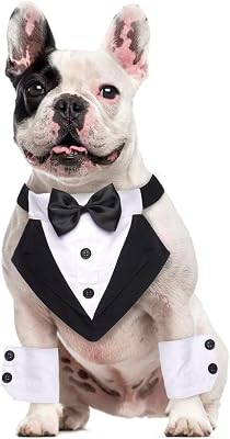 LeLePet Dog Tuxedo with Cuffs Dog Weeding Bandana Collar with Bowtie Adjustable Dog Tux with D-Ring Puppy Birthday Outfit Party Engagement Costume for Small Medium Large Dogs