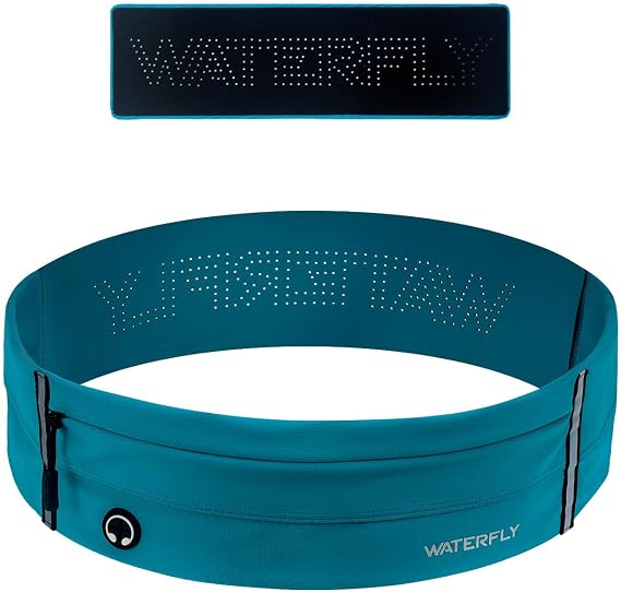WATERFLY Running Belt Fanny Pack: Slim Elastic Sport Workout Waistband for Men and Women, Jogging Runner Phone Holder Belt, Marathon Jogger Waist Bag