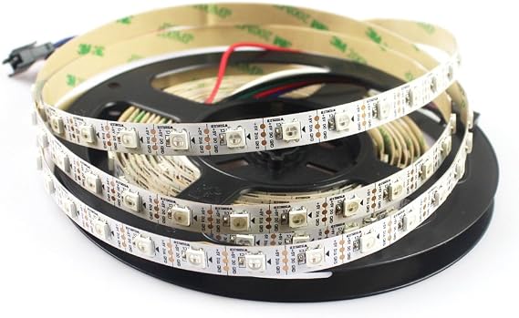 16.4ft WS2812B Individually Addressable LED Strip 5m 300 LED Pixel Flexible Light 5050 SMD White PCB Not Waterproof DC 5V