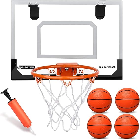 Umnodobn Mini Indoor Basketball Hoop for Kids Adults, Small Basketball Hoop Over The Door Mini Hoop with 4 Balls, oost Wall Mount Hoop Sport Game Interactive Toys Gift for Boys